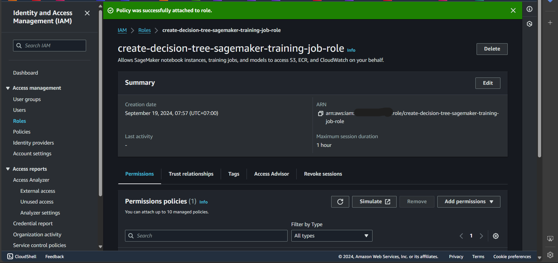 policy attached successfully